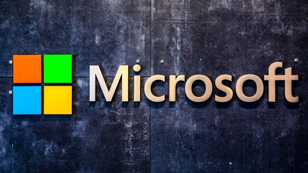 Microsoft logo on a faded grey background