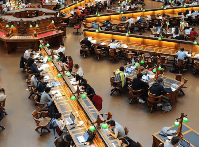 Students in a library