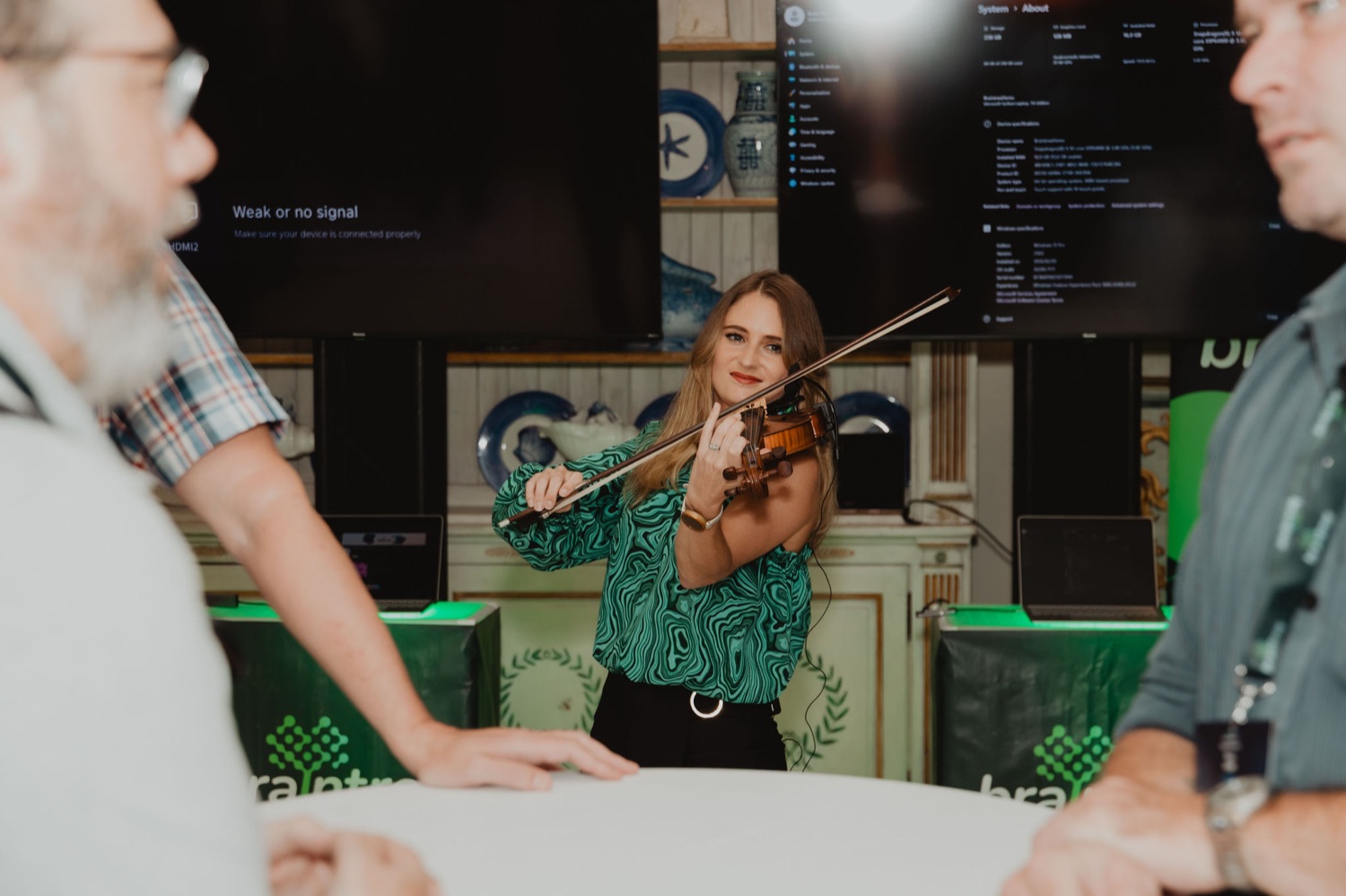 A violinist performing for guests during the reception
