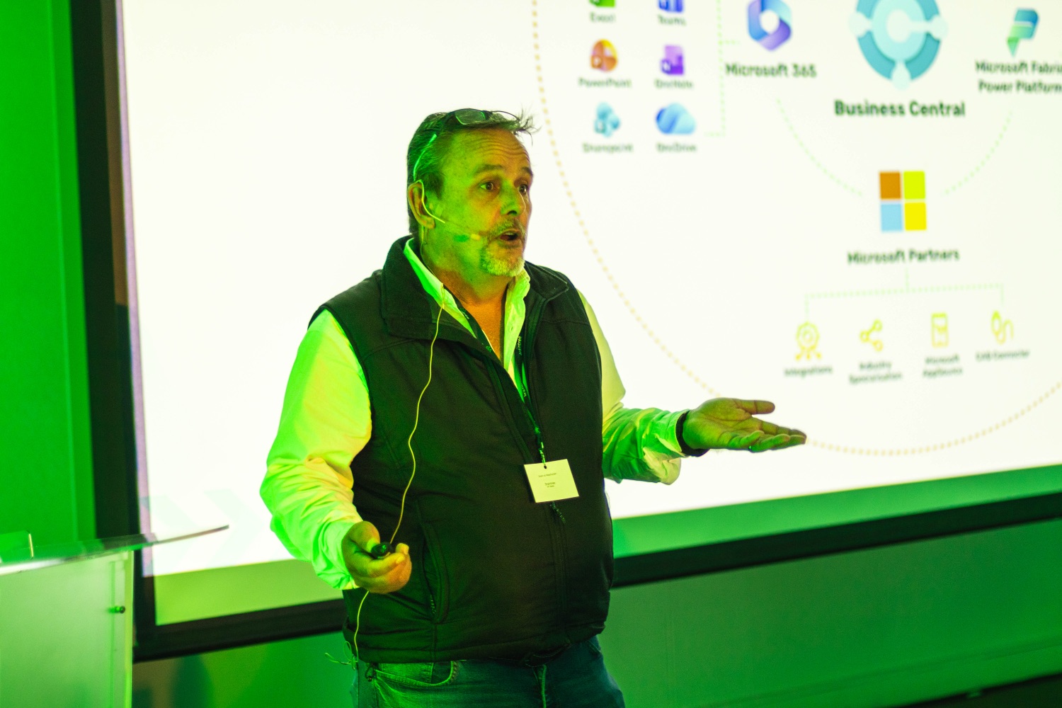 A presenter walks through the Business Central platform architecture