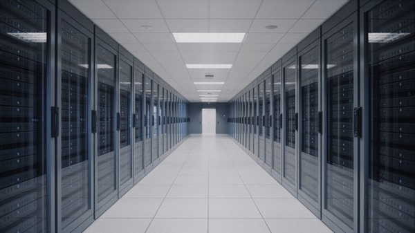 A modern Azure data centre corridor